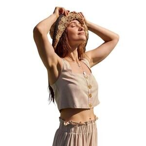 Anthropologie  Flat White Sand Square-Neck Crop Top Women’s Size Small